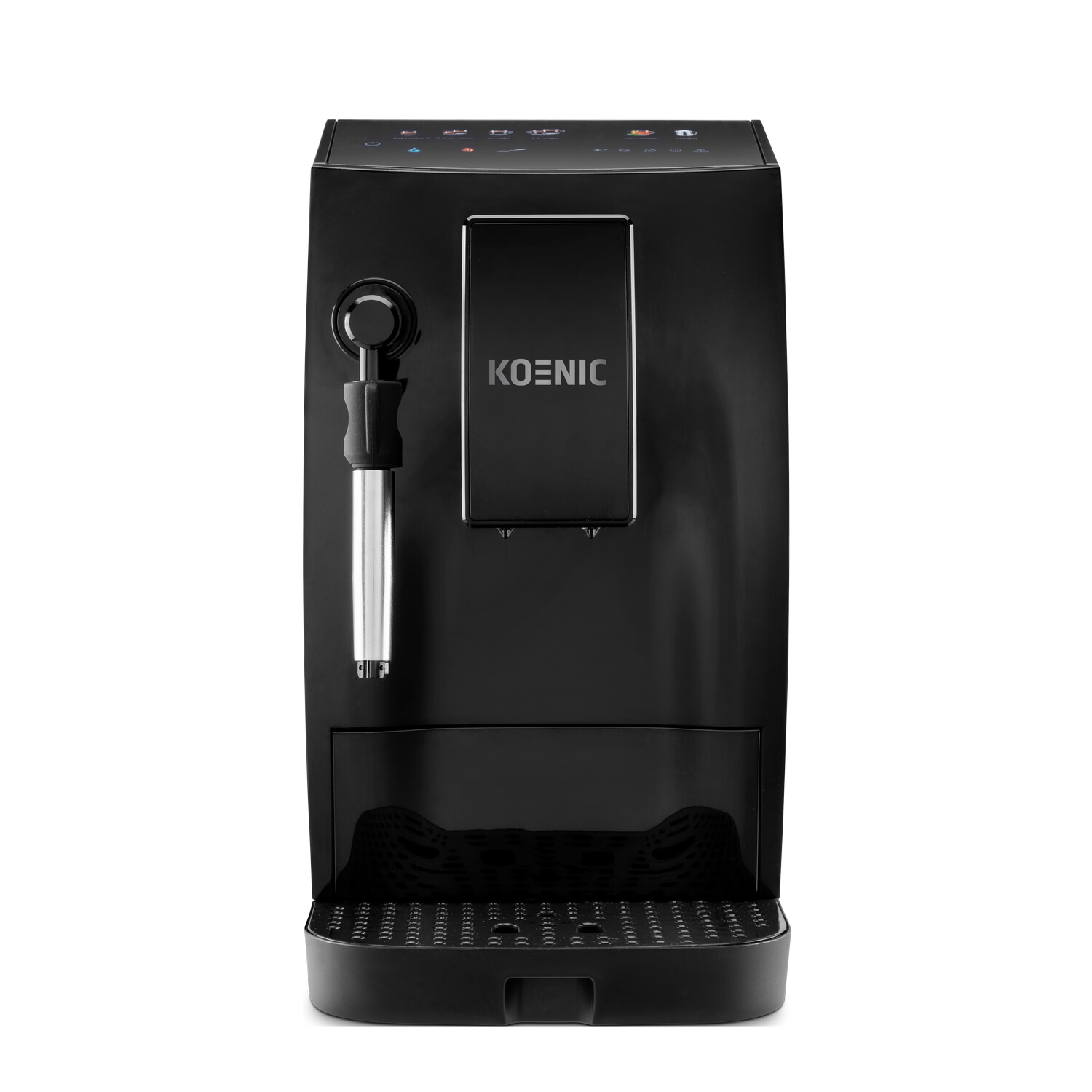 Cafetera superautomática - KOENIC KFAC 2016025 ES, 20 bar, 1.6 l, 2 tazas, Panel táctil, Molinillo cónico con 5 ajustes, Negro