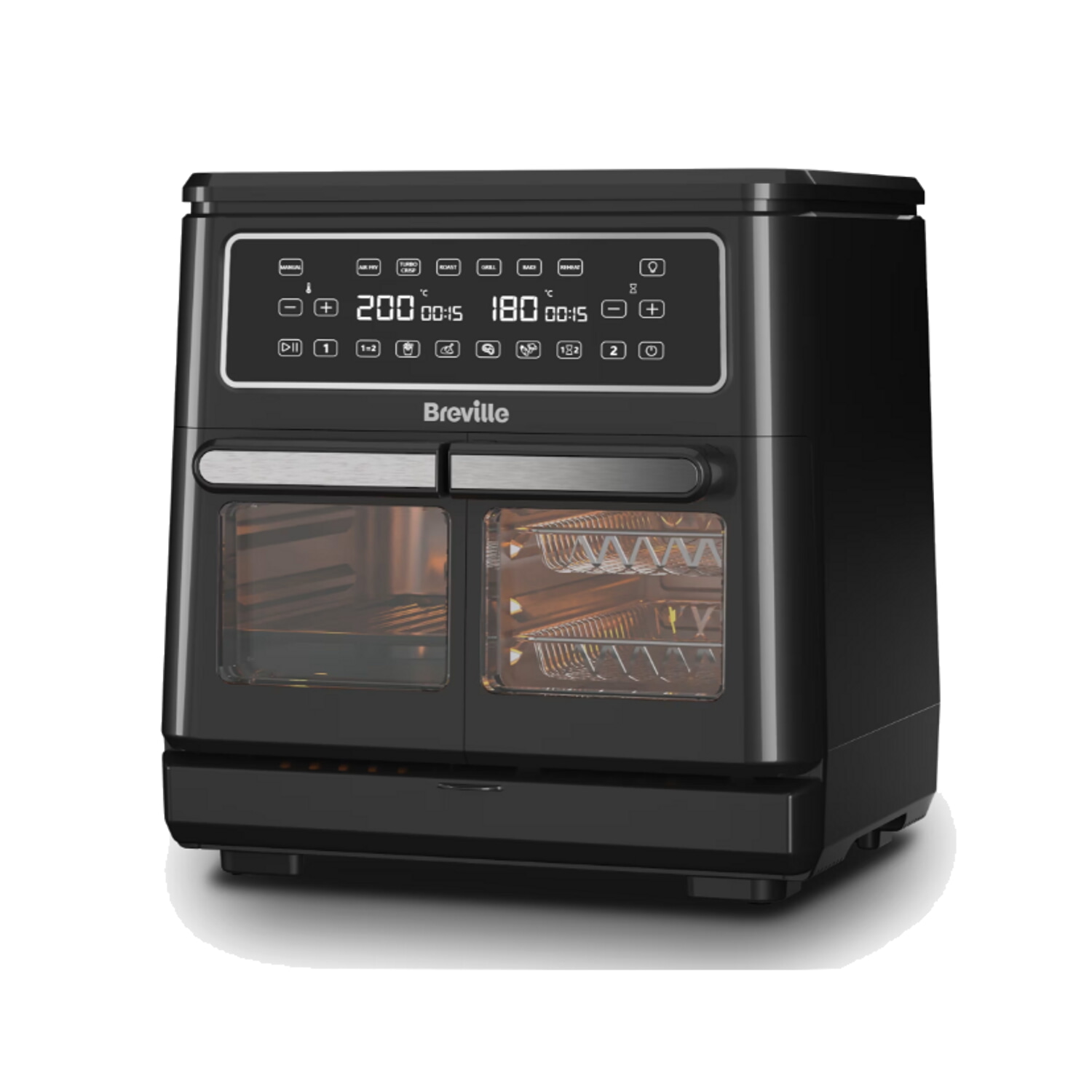 Freidora de aire - BREVILLE HALO DUAL FLEXI AIRFRYER XL VDF130X 11L, 2400 W, 11 l, Negro
