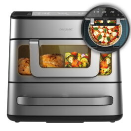 Freidora de aire - Cecotec Cecofry FoodCourt 18000 4Pizza, 2 en 1, Capacidad 18 L, Piedra para pizza, 2700 W, Horno 230 ºC, Freidora 200 ºC, Gris