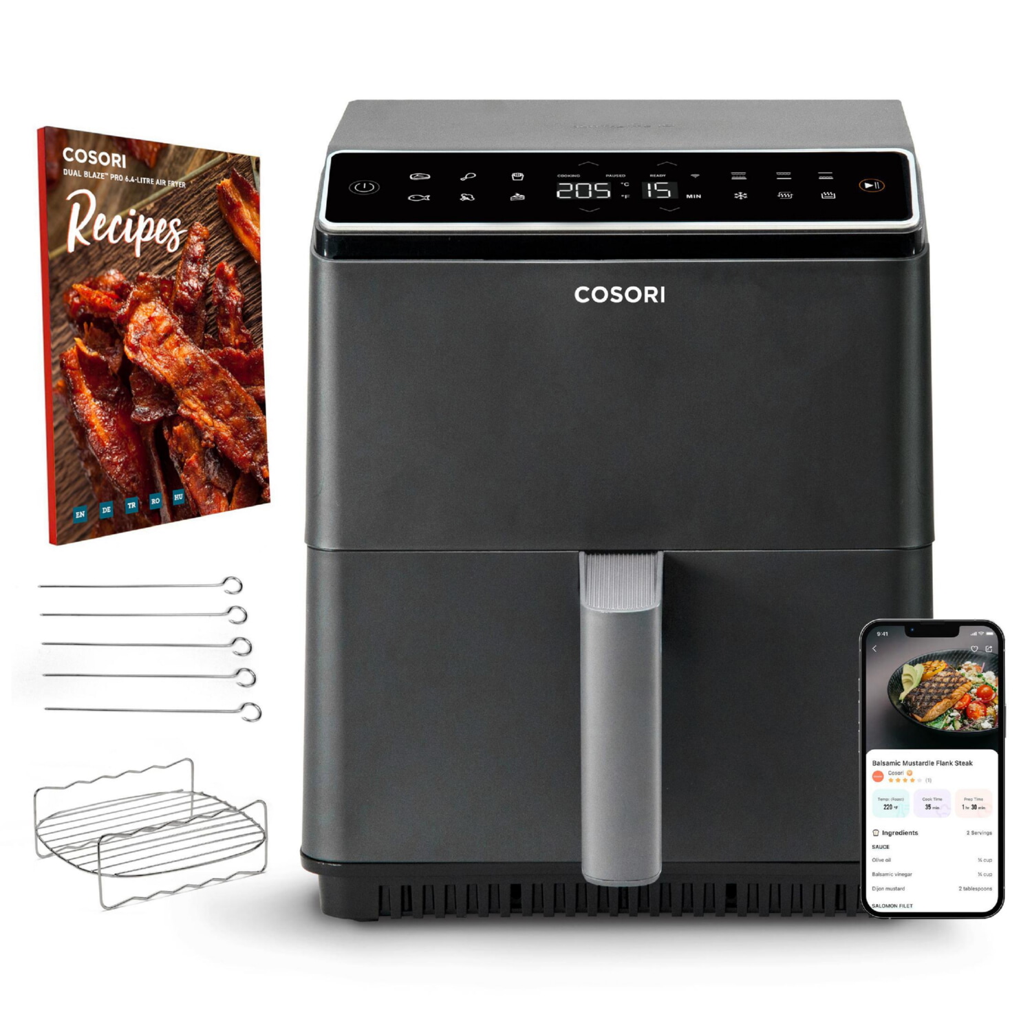 Freidora de aire - COSORI Dual Blaze, 1700 W, 6,4 l, Gris Oscuro