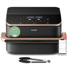 Freidora de aire - Cosori Dual Blaze Twinfry con revestimiento cerámico, 10 l, 2800 W, Doble cesta, Hasta 240 °C, Gris