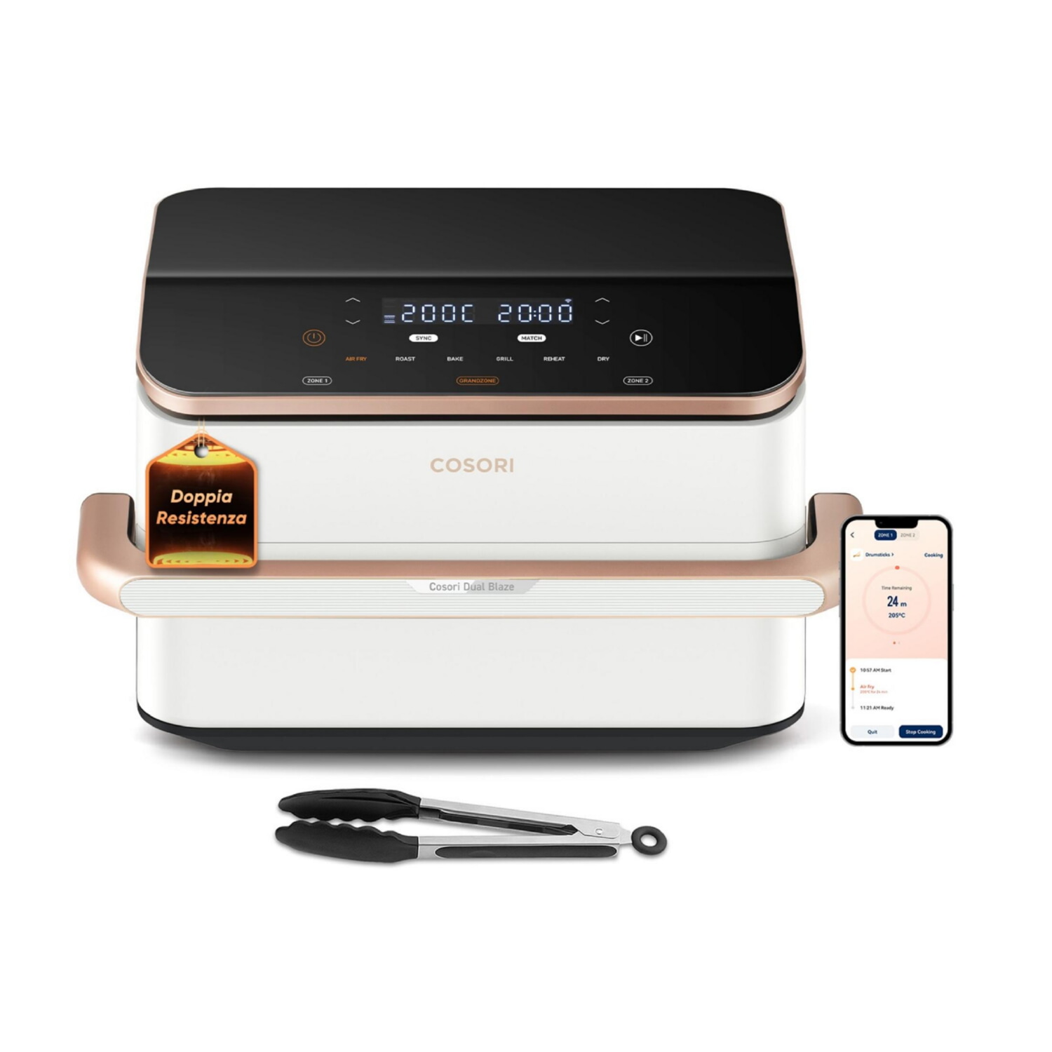 Freidora de aire - COSORI Twinfry Chef Edition, 2800 W, 10 l, Blanco