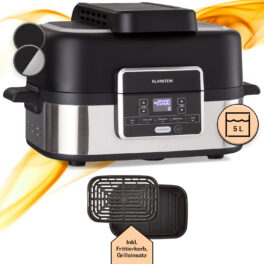 Freidora de aire - KLARSTEIN Combo Air Grill, 1500 W, 2,5 l, Negro, Acero inoxidable
