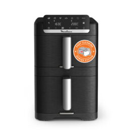 Freidora de aire - Moulinex Dual Easy Fry Stack EZ7568, Doble cesta vertical, Sistema Genius, 10 L, 7 Programas automáticos, Compacta, Negro