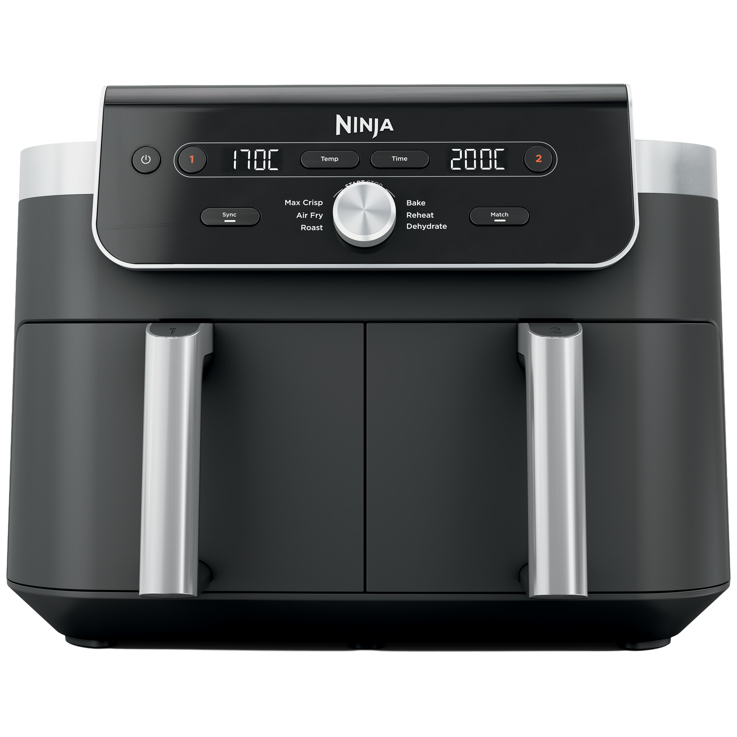 Freidora de aire - Ninja DZ901EU, 9.5 l, 2470W, 240 °C, 2 Cestas, 6 Funciones de Cocción Personalizables, Negro