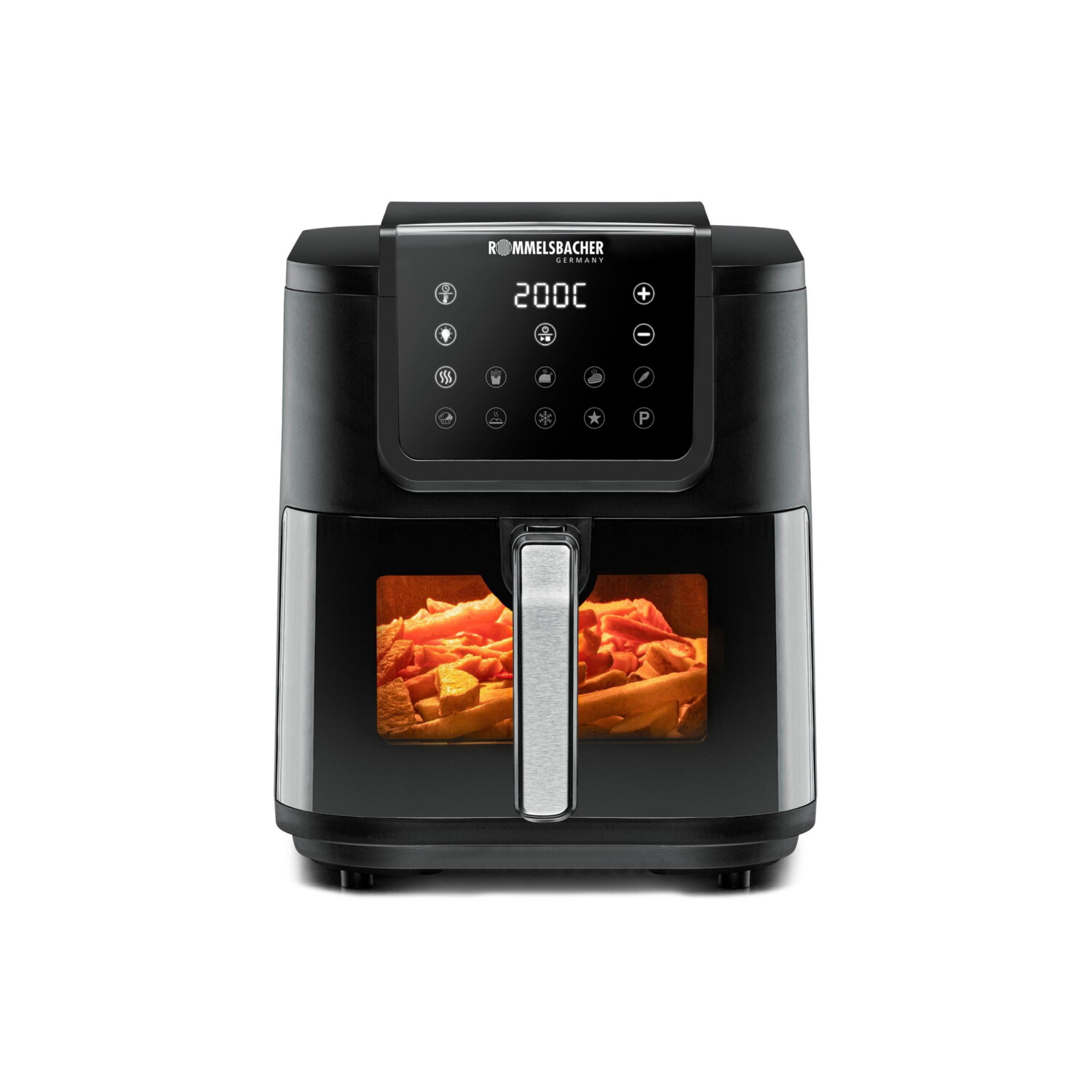 Freidora de aire - ROMMELSBACHER FRH 1700, 1700 W, 8 l, Negro, Acero inoxidable