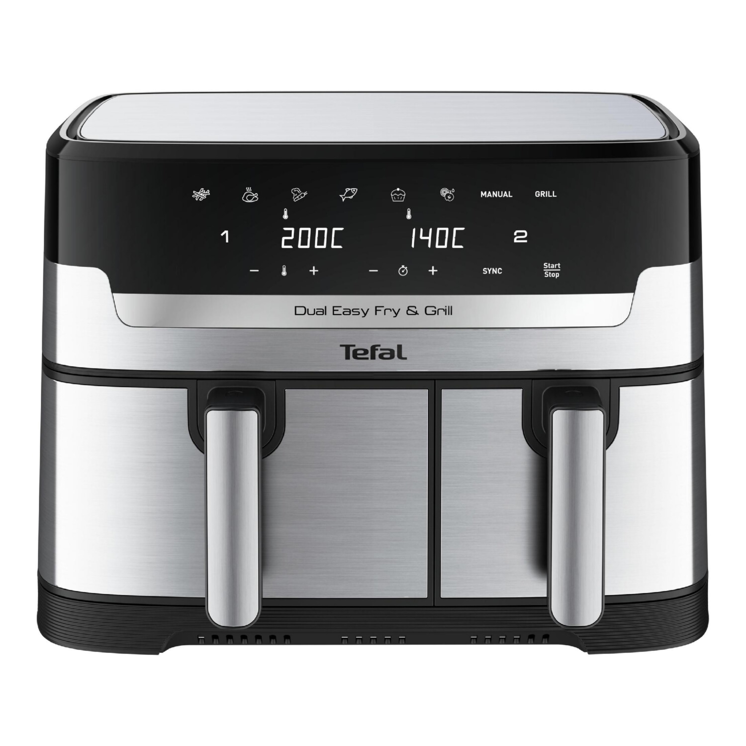 Freidora de aire - TEFAL Dual Easy Fry & Grill EY905D, 2700 W, 8,3 l, Acero inoxidable