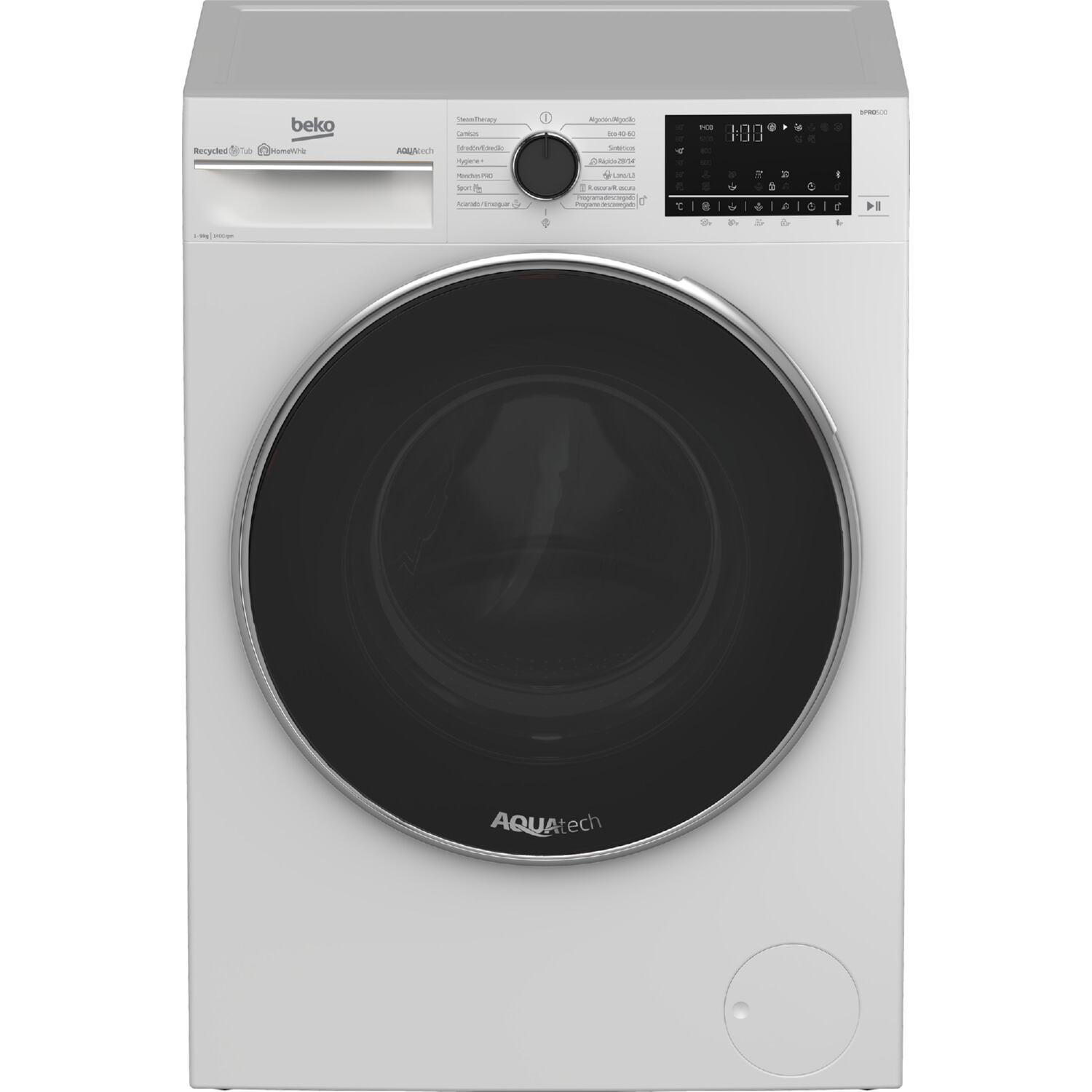 Lavadora carga frontal - BEKO B5WFT59418W, 9 kg, 1400 rpm, 15 programas, Blanco