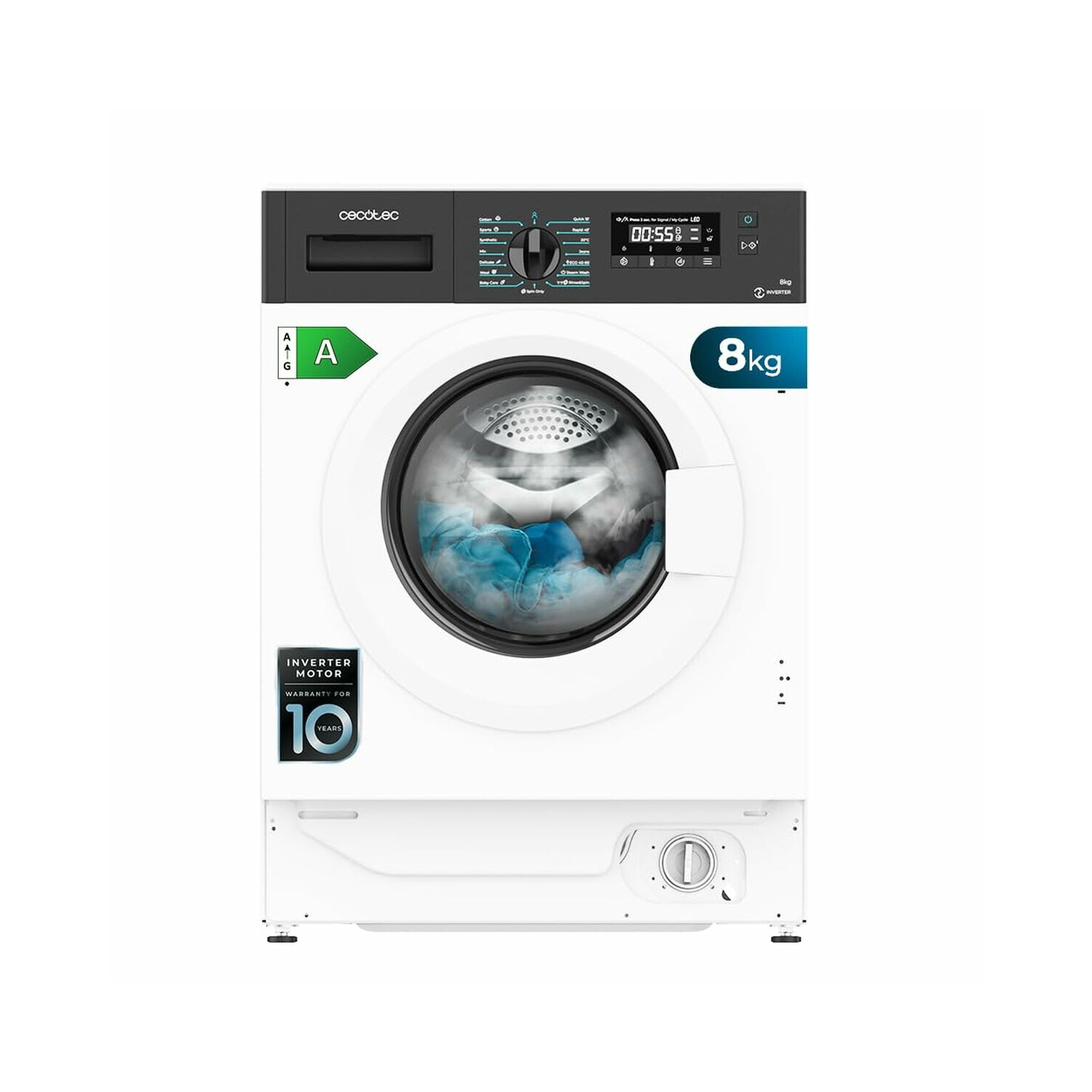 Lavadora carga frontal - CECOTEC Bolero DressCode 840 BI Inverter, 8 kg, 16 programas, Blanco