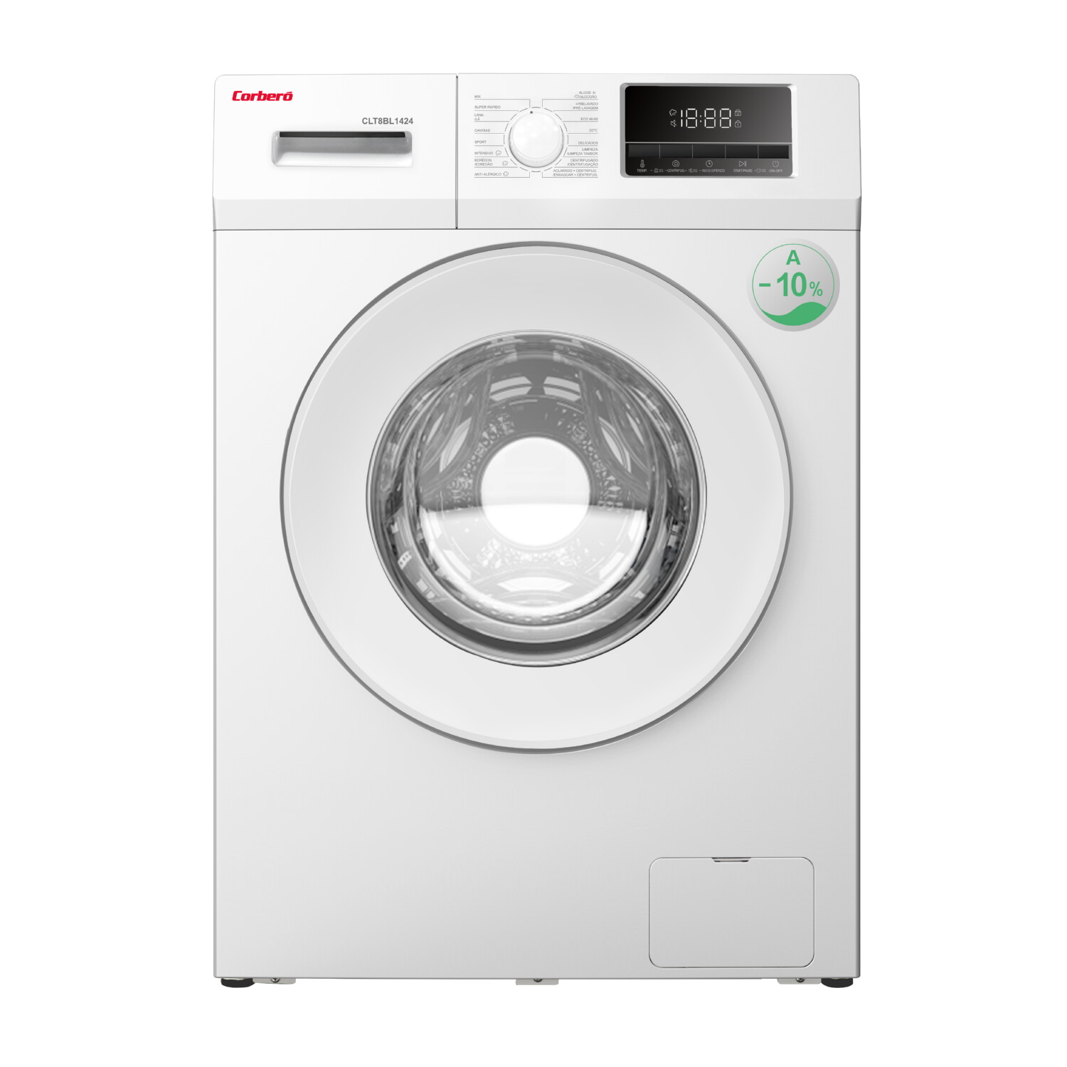Lavadora carga frontal - CORBERO CLT8BL1424, 8 kg, 16 programas, Blanco