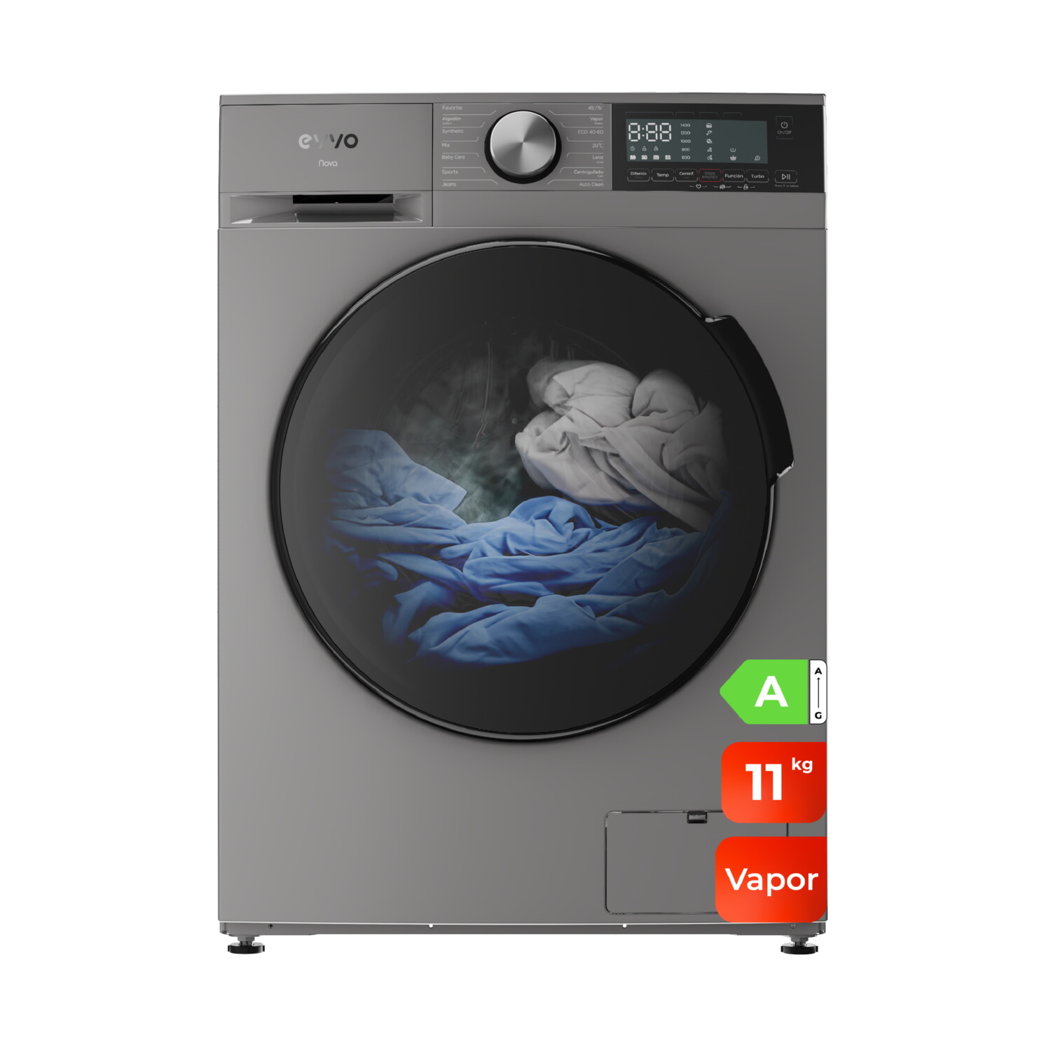 Lavadora carga frontal - EVVO Nova 11X, 11 kg, 13 programas, Inox