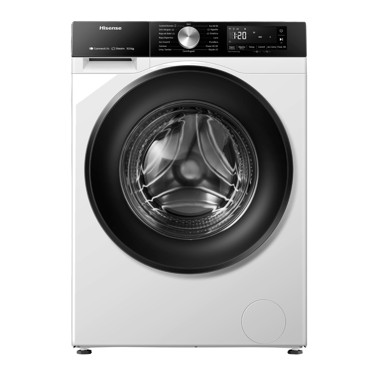 Lavadora carga frontal - Hisense WF3S1043BW1, 10 kg, 1400 rpm, 15 programas, Connectlife, Tecnología Inverter, Blanco