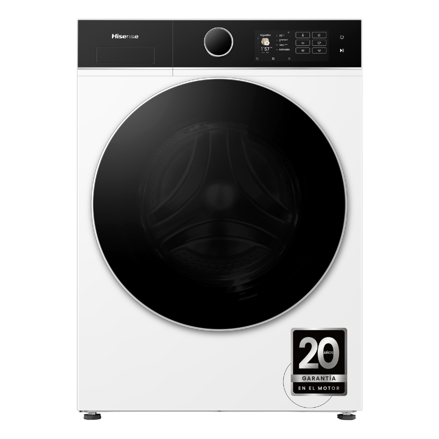 Lavadora carga frontal - Hisense WF5I9043BWFS, 9 kg, 1400 rpm, 18 programas, Fondo reducido 47cm, Programa Mascotas, Blanco
