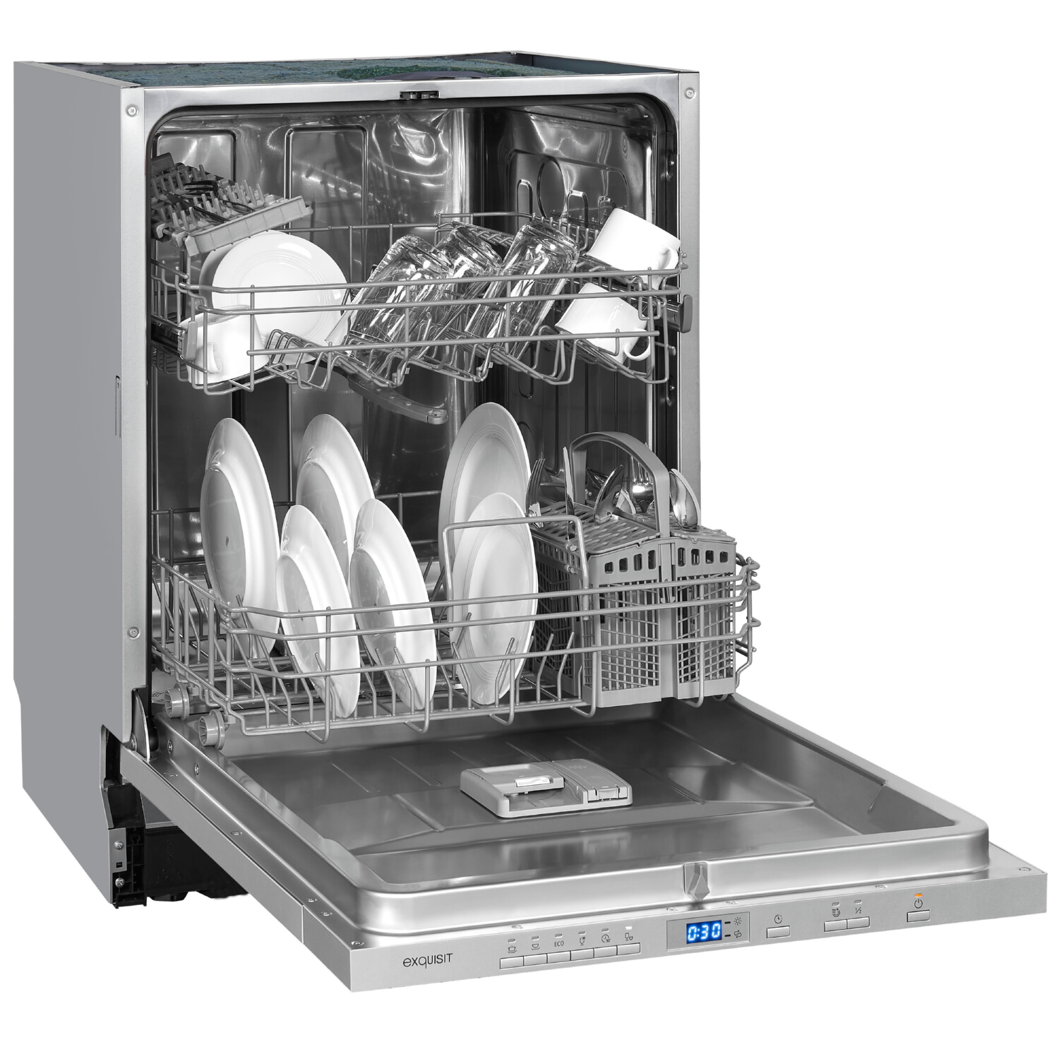 Lavavajillas integrable 60 cm - EXQUISIT EGSP2113-E-030E, Clase energética E, programa rápido 30 min, 598 mm, Plata