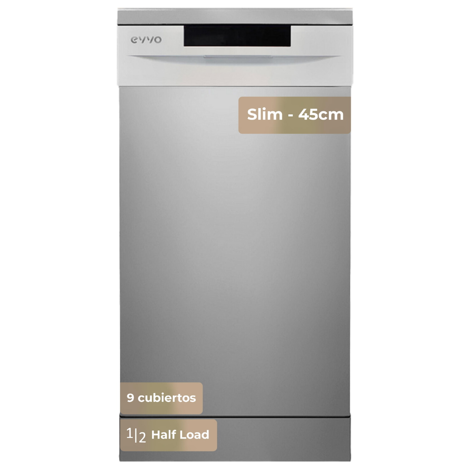 Lavavajillas libre instalación 45 cm - EVVO D1X Slim, 5 programas, 45,0 cm, Inox