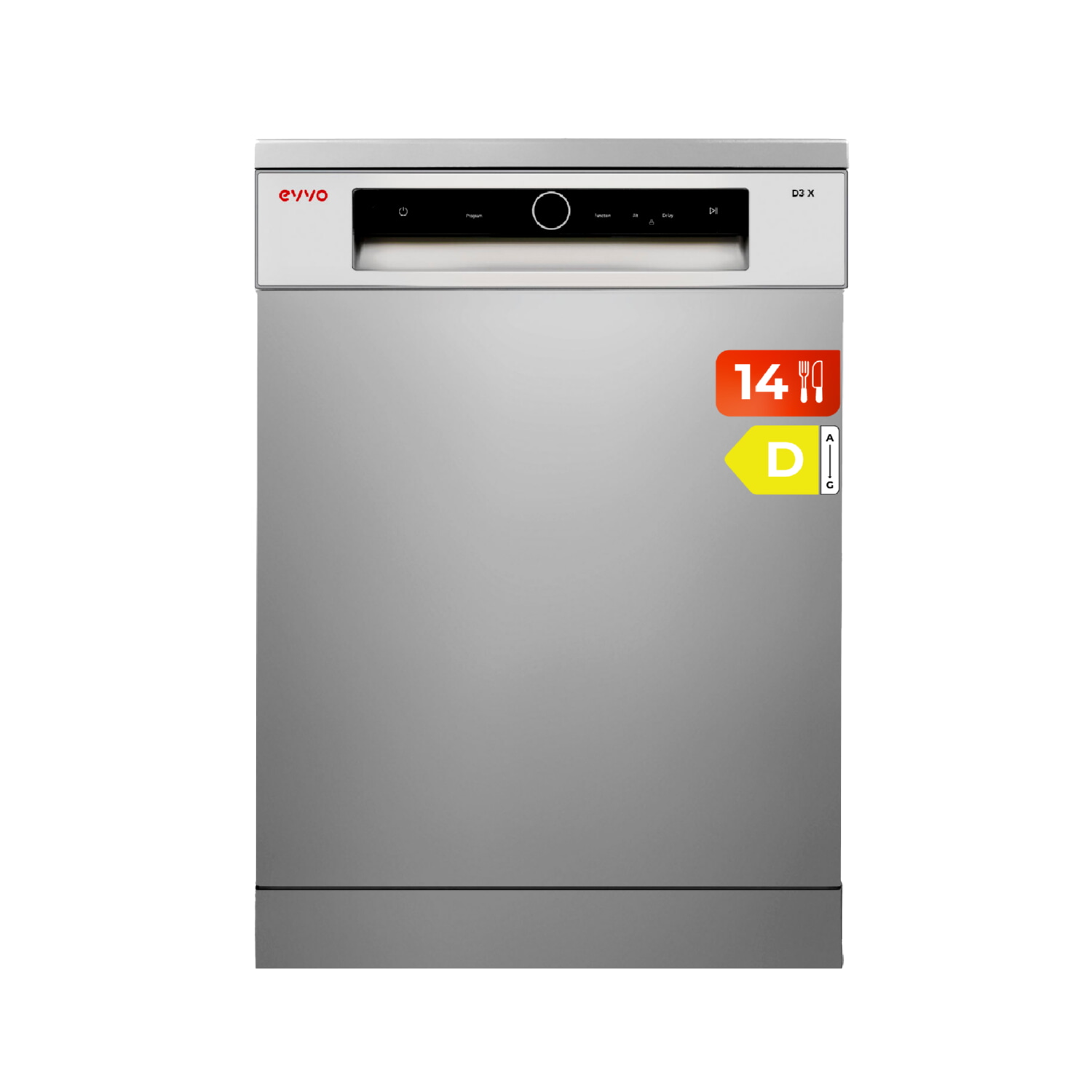 Lavavajillas libre instalación 60 cm - EVVO D3X, 14 servicios, 8 programas, 60,0 cm, Inox