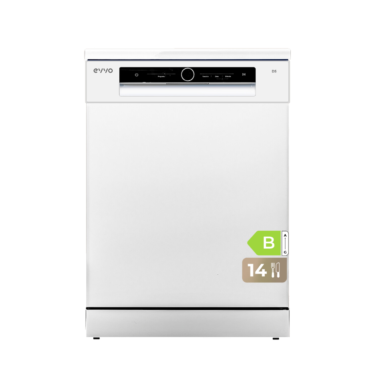 Lavavajillas libre instalación 60 cm - EVVO D5 Blanco, 14 servicios, 8 programas, 598 mm, Blanco