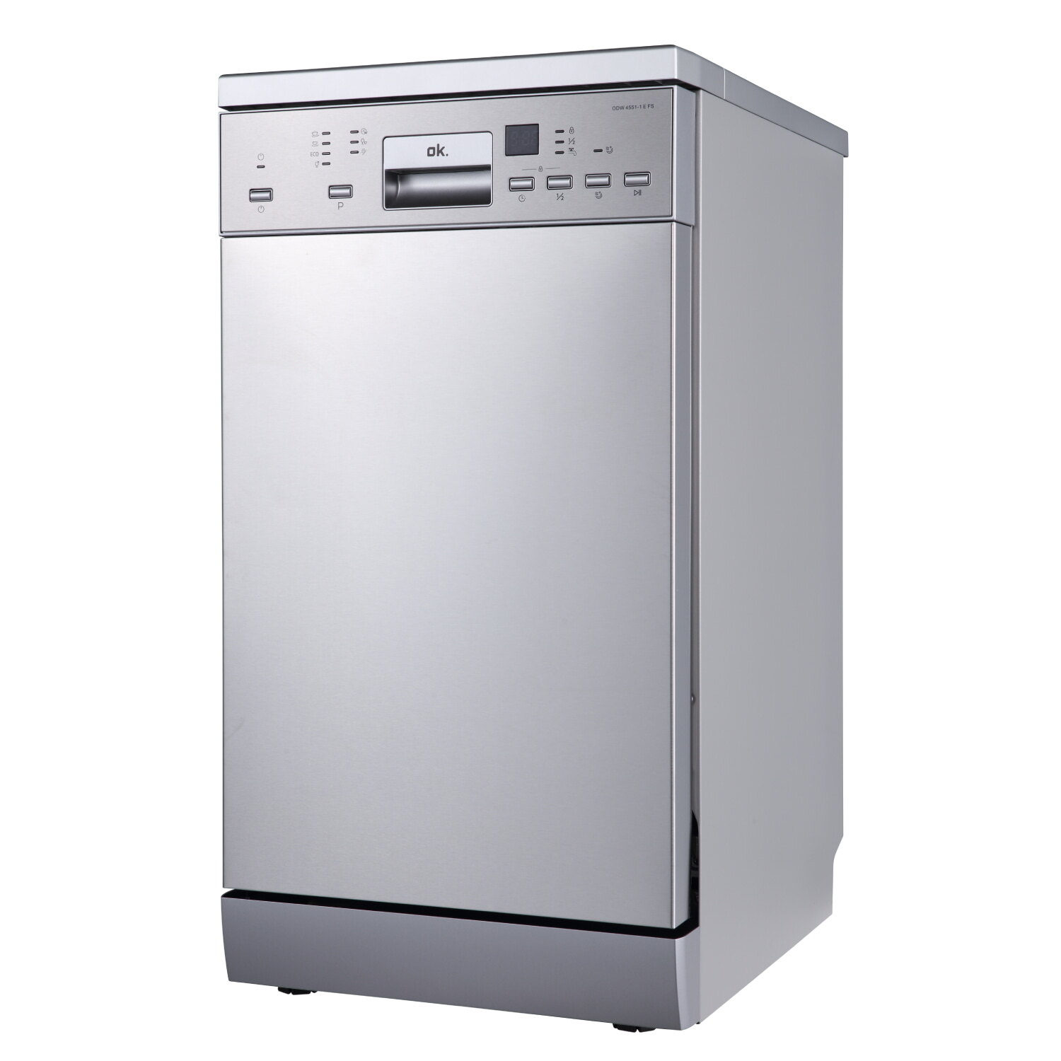 Lavavajillas - ok. ODW 4551-1 E FS, Libre Instalación, 45cm Ancho, 7 Programas, Silver