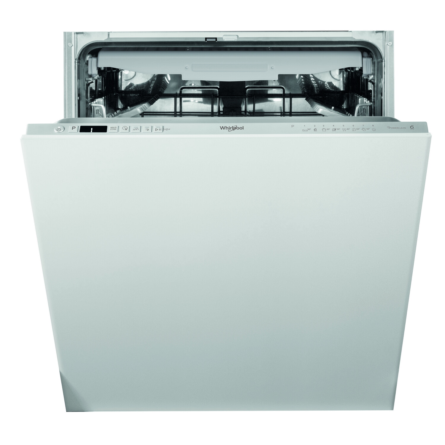 Lavavajillas integrable - Whirlpool WI 7020 PF, 14 cubiertos, 8 programas, 60 cm, Tercera bandeja, PowerClean Pro, Sin panelar