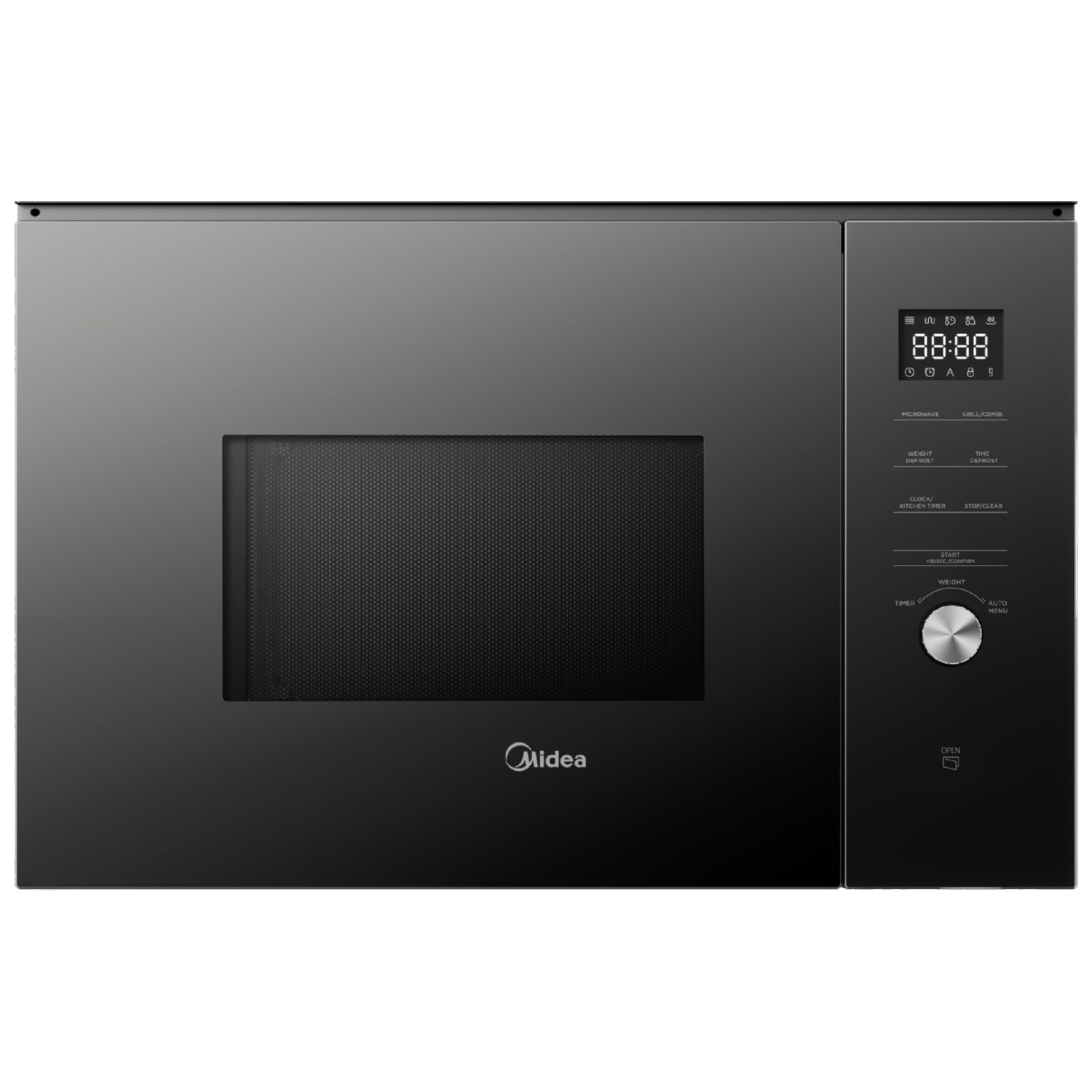 Microondas con grill integrable - Midea MBMTG925E-BK, 900 W, 1200W Potencia Grill, 7 Funciones, 25l, Cristal Negro