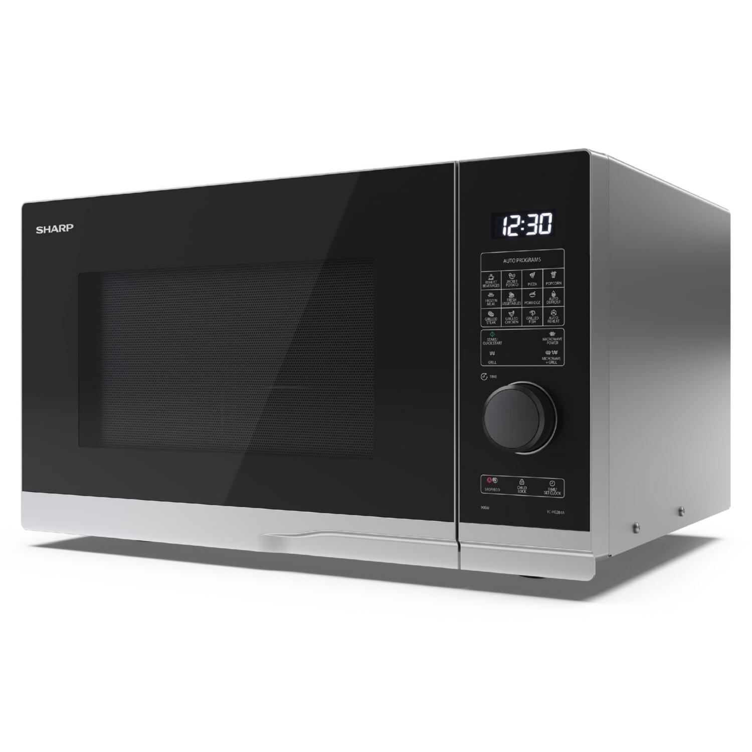 Microondas libre instalación - SHARP YC-PG254AE-S, 900 W, 10 potencia, 25 l, Inox