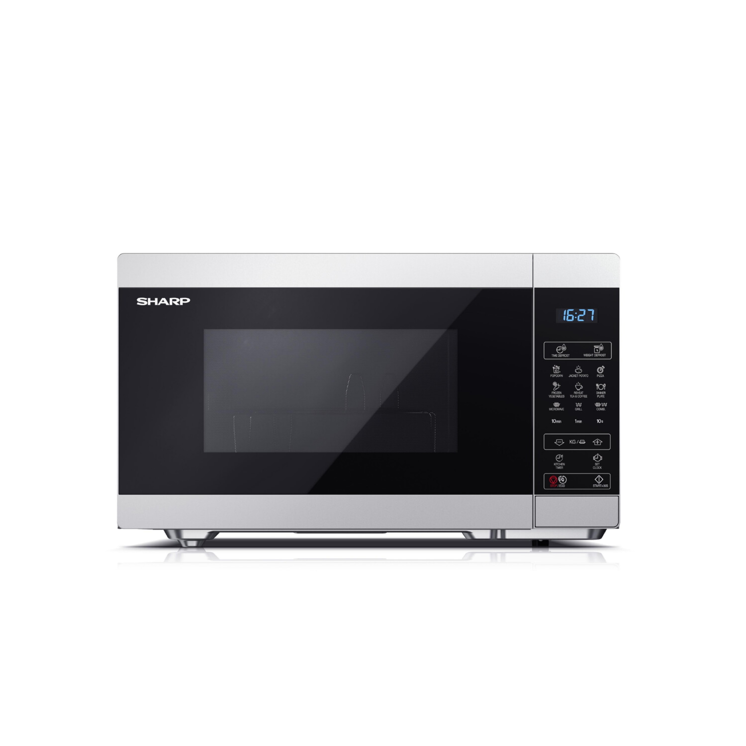 Microondas - SHARP YC-MG81E-S, 1450 W, 11 potencia, 28 l, Negro, Gris
