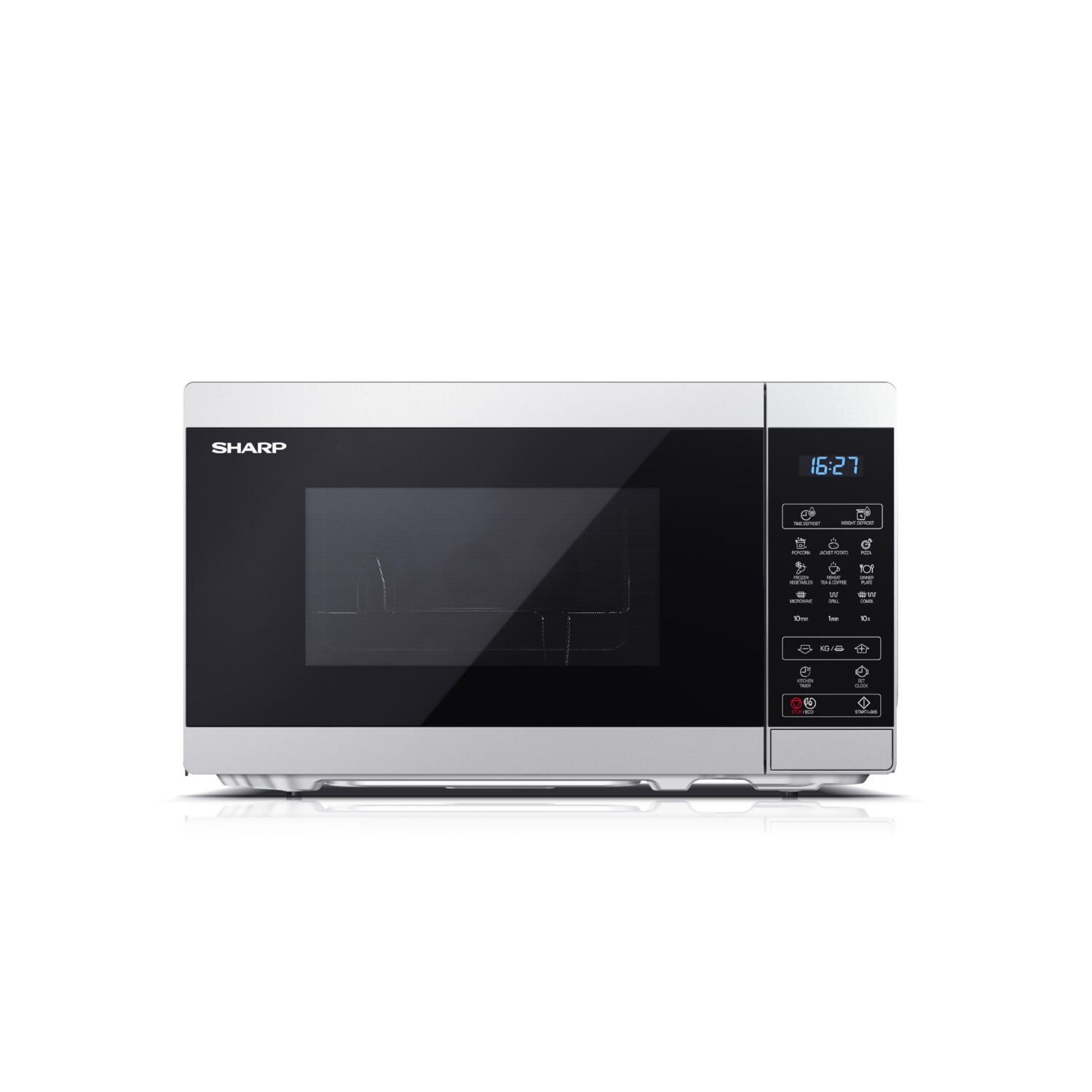 Microondas libre instalación - SHARP YC-MG02ES, 800 W, 11 potencia, 20 l, Inox
