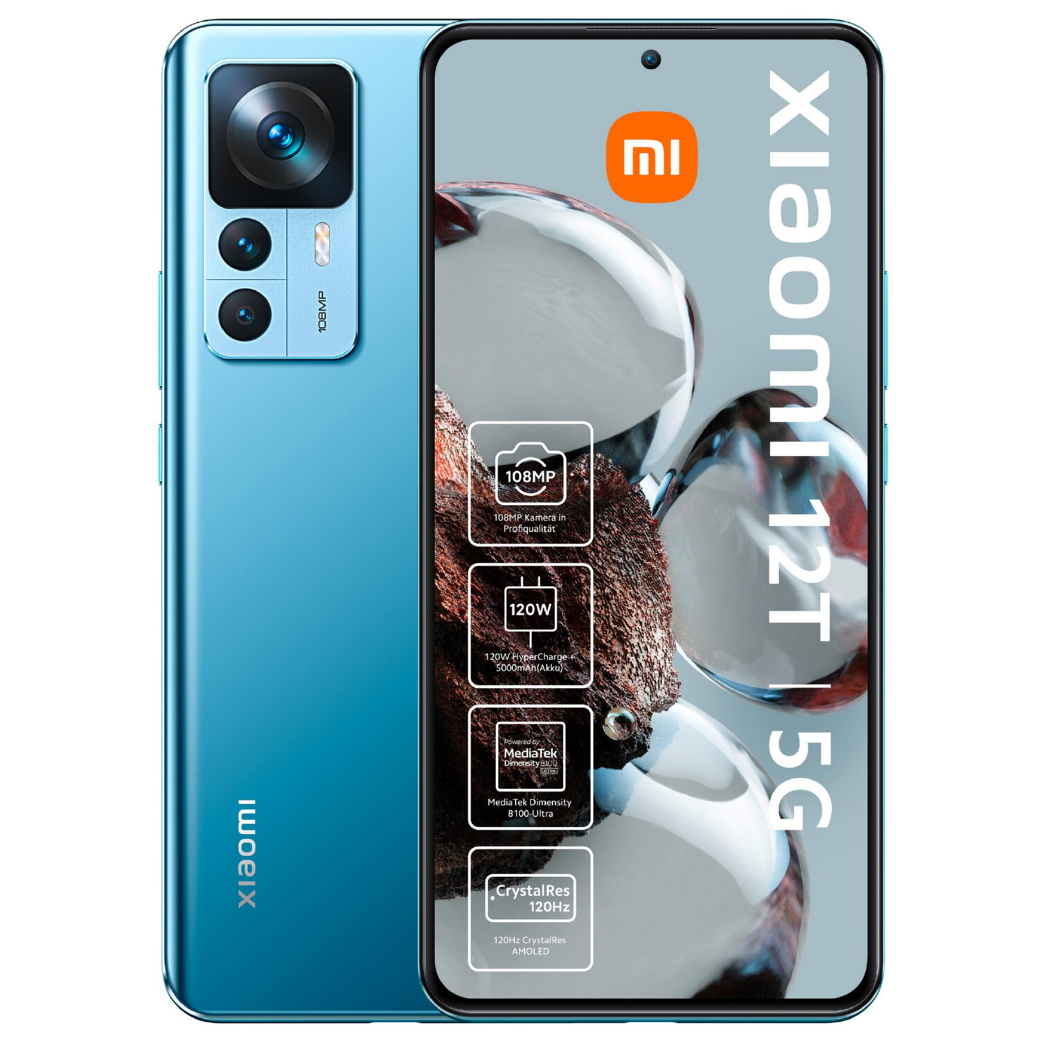XIAOMI 12T 6.67P/5G/8N/8+256GB/BL, Clear Blue, Móvil Android, 256 GB, 8 GB RAM, 6,67 ' Pantalla CrystalRes AMOLED de 6.67 pulgadas con resolución 2712 x 1220 píxeles, 120 Hz, HDR10+ y Corning Gorilla Glass 5., MediaTek Dimensity 8100-Ultra, 5000 mAh