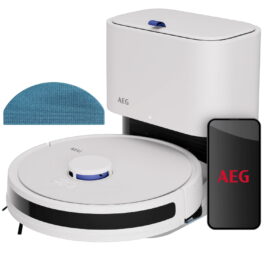 Robot aspirador - AEG AR71UW2SW, 14,4 V, Potencia de succión 4000 kPa, Depósito 2,4 l, Autonomía 125 min, Blanco roto
