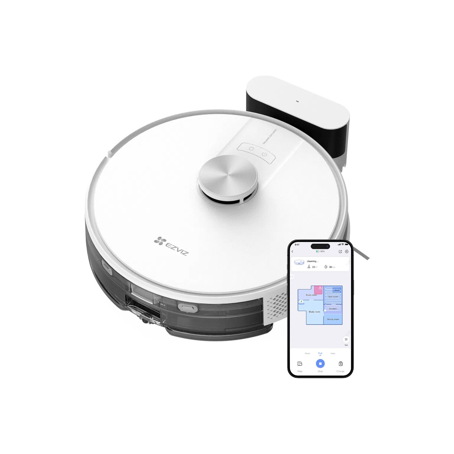 Robot aspirador - EZVIZ RE4, 50 W, Potencia de succión 4 kPa, Depósito 300 ml, Autonomía 240 min, Blanco