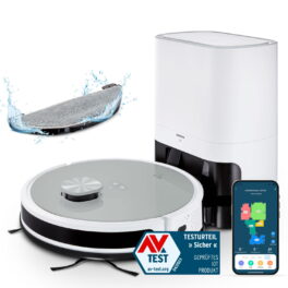 Robot aspirador - MEDION 50073806, Potencia de succión 3 kPa, Depósito 0,25 l, Autonomía 150 min, Gris, Blanco