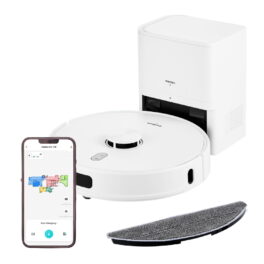 Robot aspirador - MEDION X41 SW+, Potencia de succión 8000 kPa, Depósito 0,3 l, Autonomía 240 min, Blanco