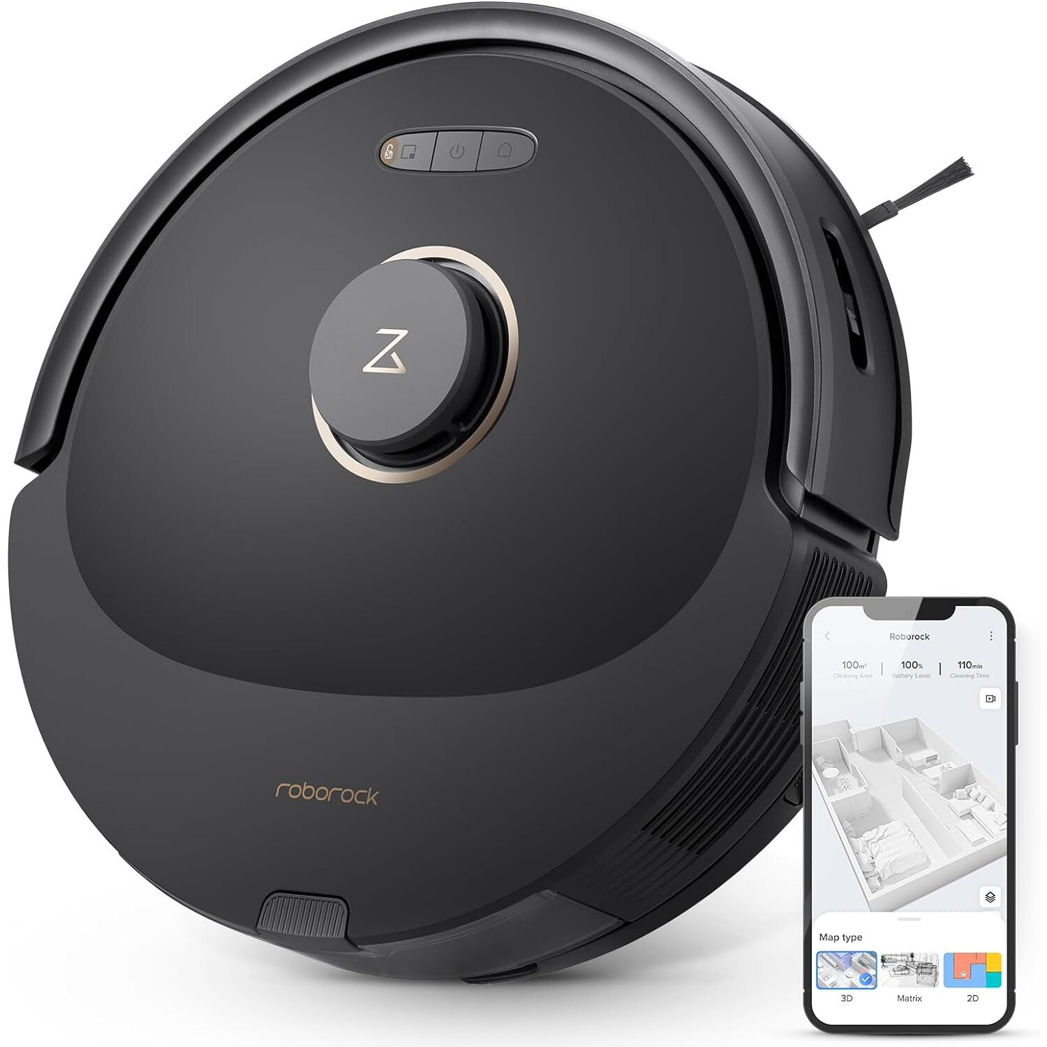Robot aspirador - ROBOROCK Q8M52-00, 30 W, Potencia de succión 5,5 kPa, Depósito 0,35 l, Autonomía 240 min, Negro