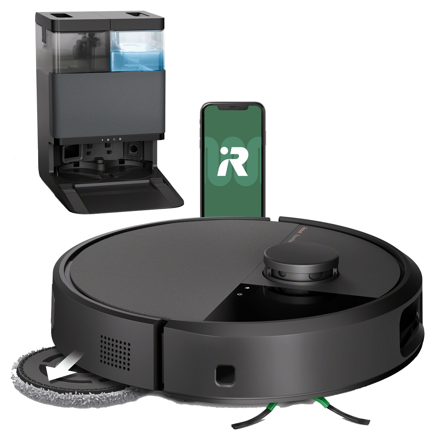 Robot friegasuelos - iRobot Roomba Plus 505, 295 ml Depósito Polvo, 3l Depósito Agua Base, 3h Autonomía, Negro