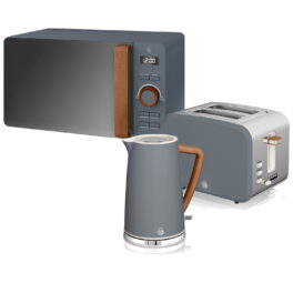 Set Desayuno - SWAN STRP1060GRYNEU, Nordic Set Desayuno, Hervidor Agua 1,7L, Tostadora 2 rebanadas, Microondas 20L Digi, 2200 W, 2 ranuras, 2 rebanadas, Gris