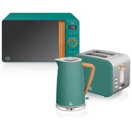 Set Desayuno - SWAN STRP1060GRENEU, Nordic Set Desayuno, Hervidor Agua 1,7L, Tostadora 2 rebanadas, Microondas 20L Digi, 2200 W, 2 ranuras, 2 rebanadas, Verde