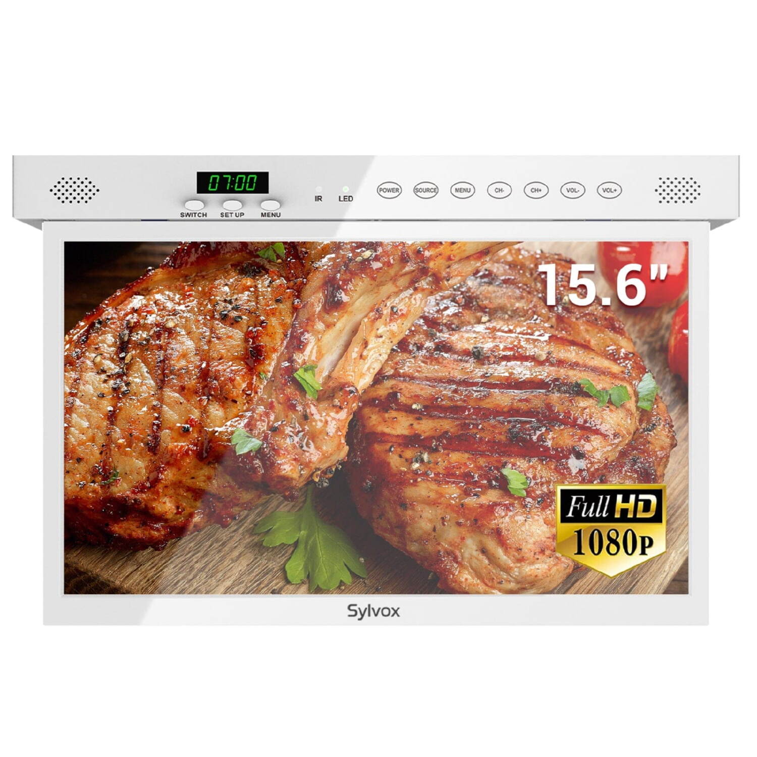 TV LCD 15.6' - SYLVOX Cocina con función giratoria, Full-HD, Smart TV, DVB-T2 (H.265), Negro