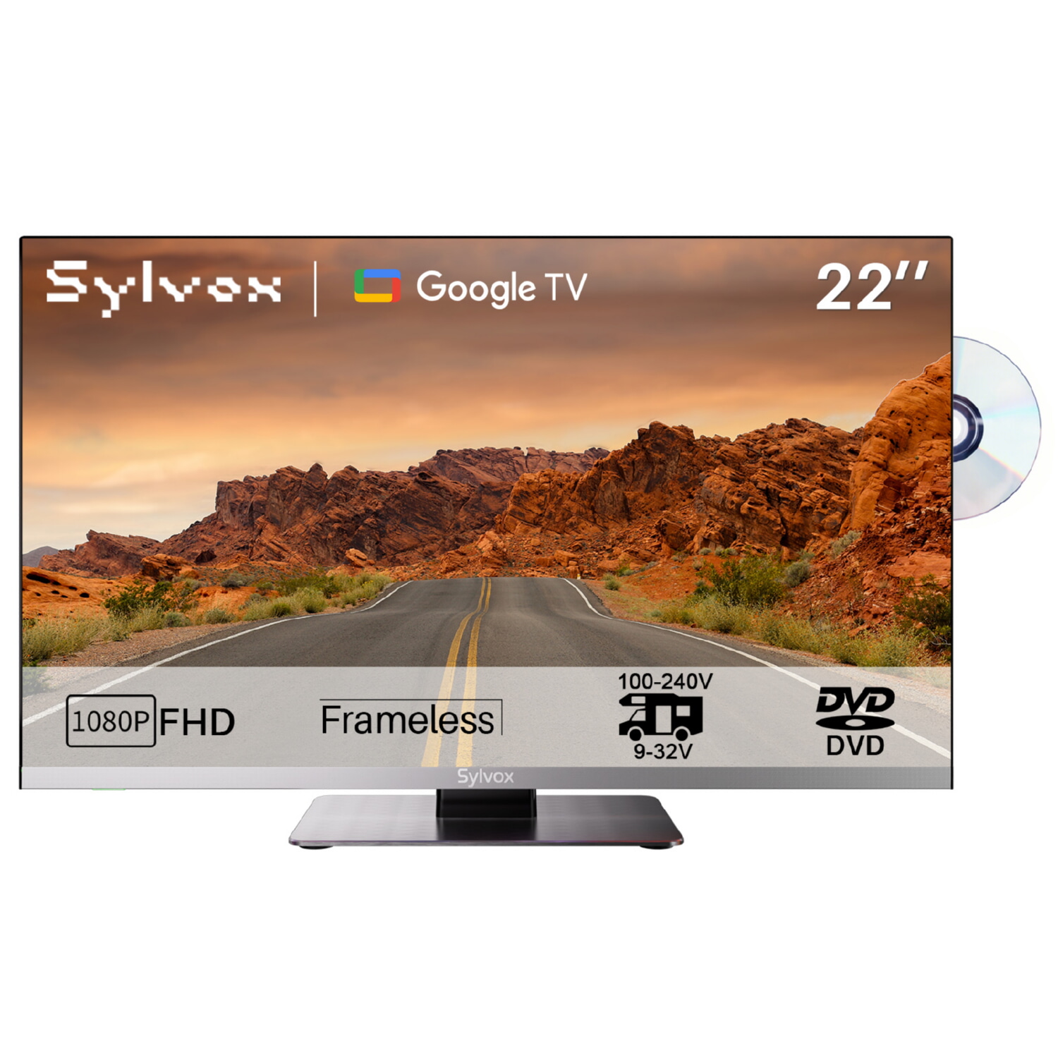 TV LCD 22' - SYLVOX LIMO Serie 12V, para caravanas, Full-HD, Smart TV, DVB-T2 (H.265), Negro
