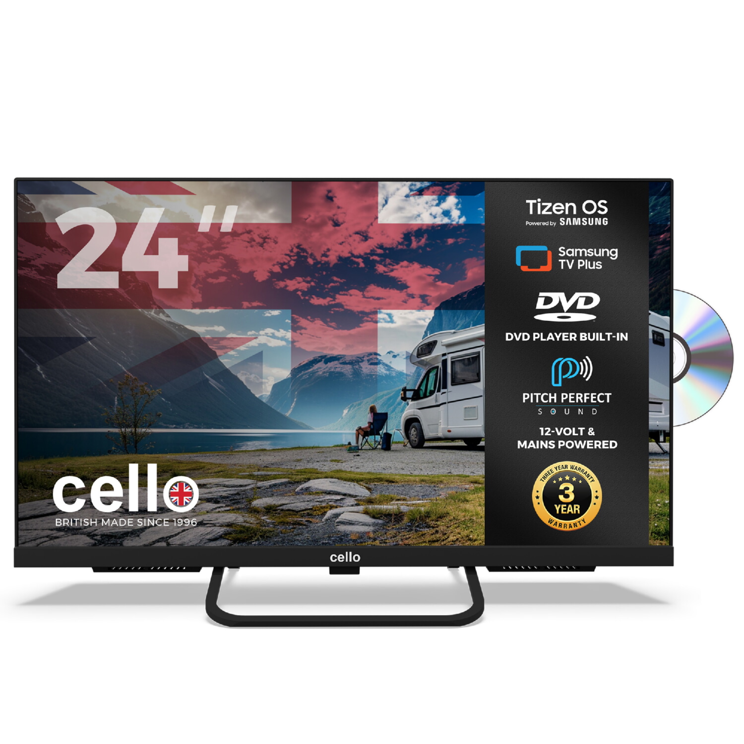 TV LED 24' - CELLO CTrav-24TZF, HD, Smart TV, DVB-T2 (H.265), Negro