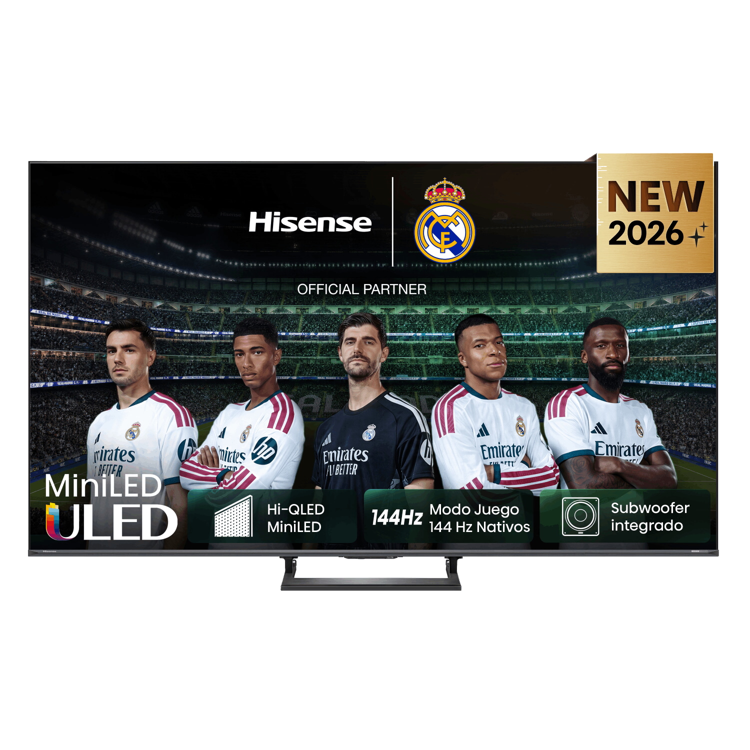 TV Mini LED 55' - Hisense 55E8S, UHD 4K, Quad Core / MT9618, Total HDR, Subwoofer integrado, IA 4K, Negro
