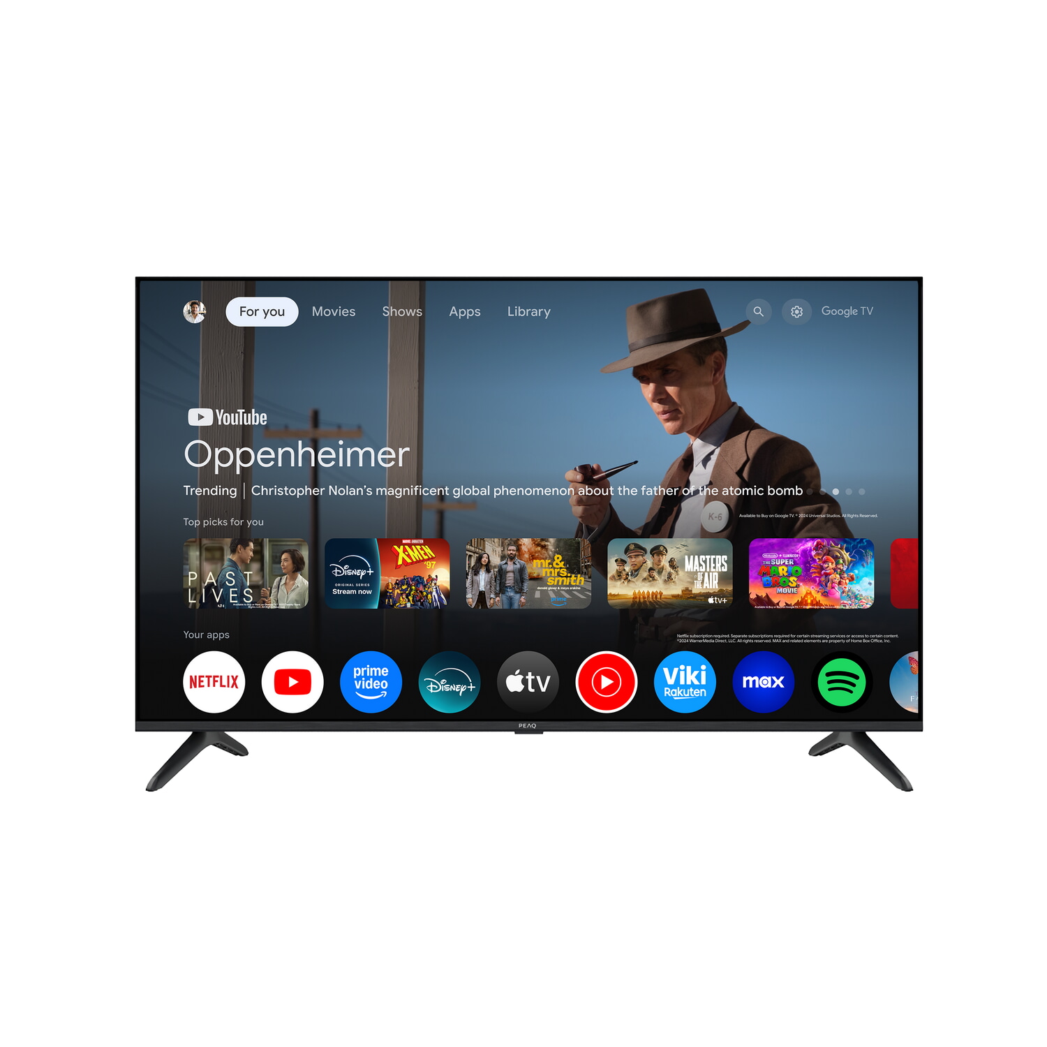 TV QLED 43' - PEAQ PTV 43GQU-5025T, UHD 4K, Smart TV, DVB-T2, Google TV, HDR10, Dolby Vision, Dolby Atmos, Triple Tuner, Negro