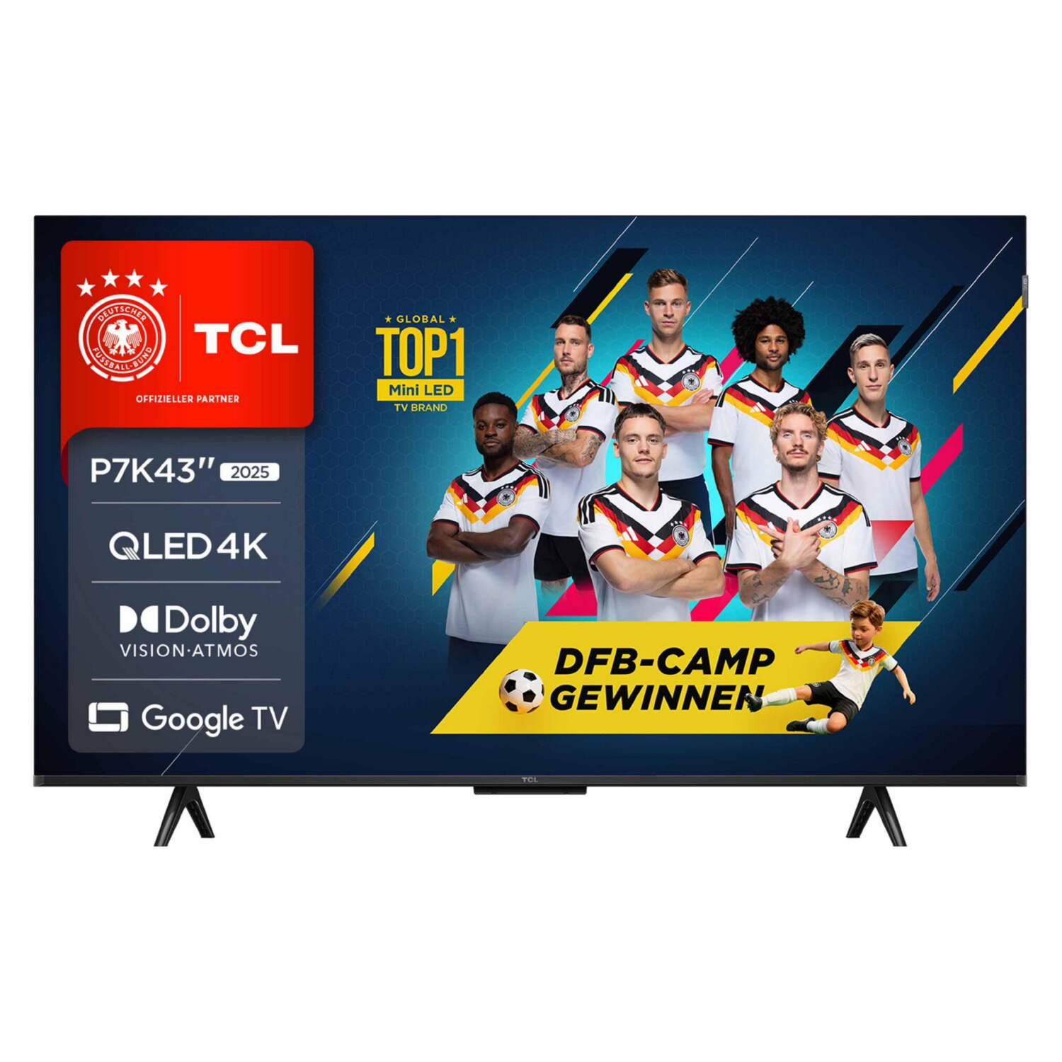 TV QLED 43' - TCL 43P7K/QLED, UHD 4K, AiPQ Processor, Smart TV, DVB-T2 (H.265), Negro