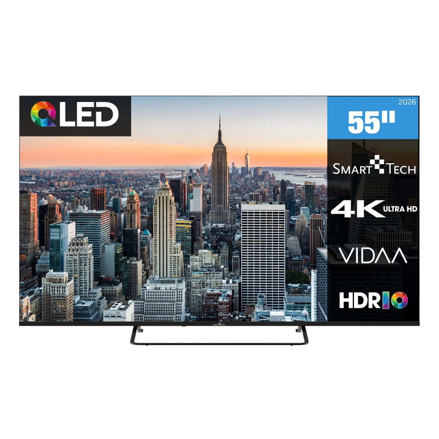 TV QLED 55' - SMART TECH 55QV02K, UHD 4K, ARM CA53 Quad-core @max 1GHz, Smart TV, DVB-T2 (H.265), Negro